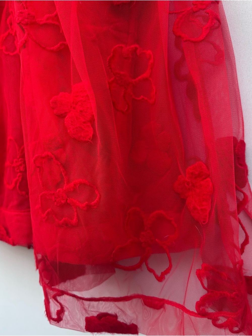Simone Rocha Red Floral Tulle Midi Skirt Uk 6 Sheer Embroidered Made In Italy - Picture 10 of 15